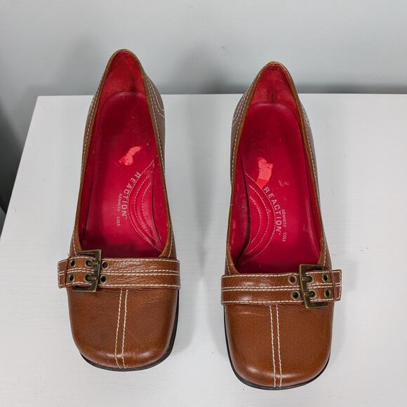 Vintage Y2K Kitten Heel Loafers 7 Brown Buckle Squre Toe Academia Twee Chunky - Picture 3 of 16